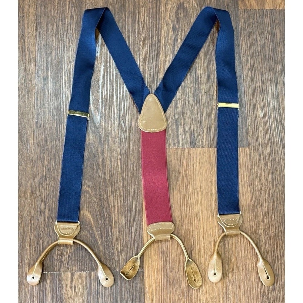 Trafalgar Mens Blue Red‎ Leather Y-Back Braces Suspenders